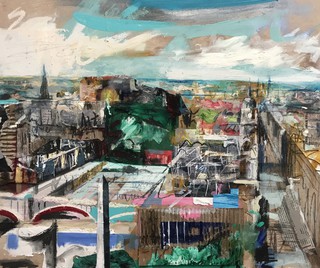 Princes St from Calton hill- Mixed media on wood 40 x 52cm SOLD