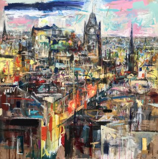 Princes St from Calton Hill- Oil on wood 90 x 90cm SOLD