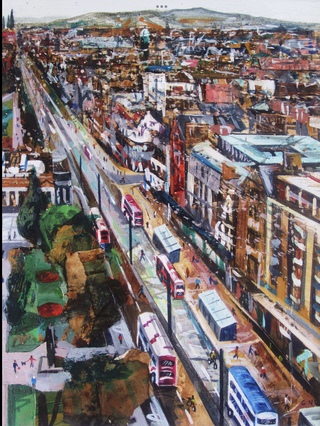 Princes St from Scott Monument.55x45cm.Mixed media on canvas .Sold.