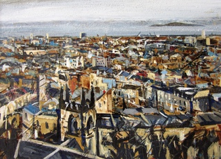 Leith from Calton Hill.50x40cm.Mixed media on canvas.Sold.