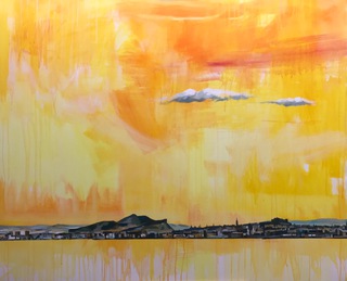 Edinburgh skyline from Inchcolm Island.145x119cm.Acrylic on canvas.