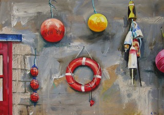 Dunbar harbour wall 2.Acrylic on board.40 by 30cm.Available.