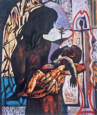 Motherhood.120x90cm.Crayon etching and mixed media.