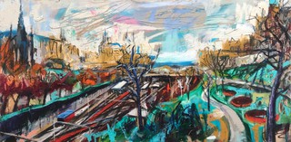 Princes St East End Edinburgh Oil on Wood 80 x 40cm SOLD