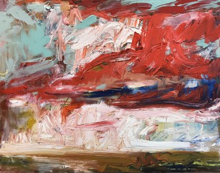 Red sky crosspol bay, Tiree, oil on wood, 52 x 40cm SOLD
