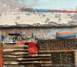 Coast North Uist, mixed media on wood, 19 x 17cm.Sold