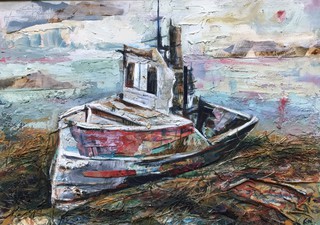 Boat Ruin, Islay, mixed media on canvas, 55 x 39cm.Sold