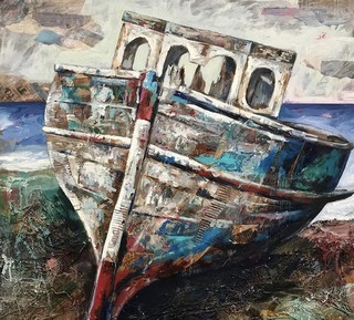 Boat Ruin, Mull, Mixed media on wood, 90 x 90cm.Sold