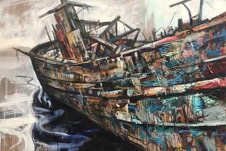 Boat ruin, Salen, Mull, Mixed media on wood, 90 x 60cm.Available.