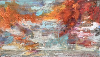 Evening sky, Tiree, oil on wood 37 x 22cm.Sold