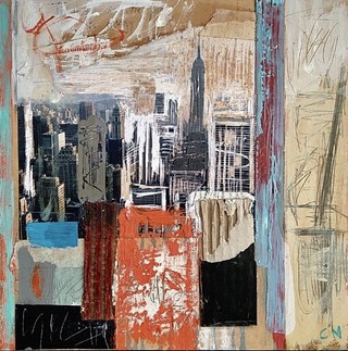 Manhattan postcard, mixed media on wood, 30 x 30cm SOLD