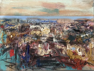 Leith from Calton Hill, oil on wood, 20 x 15cm.Sold.