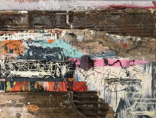 Edinburgh urban vista 4, Mixed media on wood, 22 x 14cm.Available.
