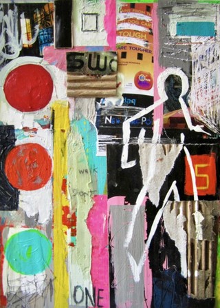 Walk dont walk, Manhattan, mixed media on wood, 22 x 15cm SOLD