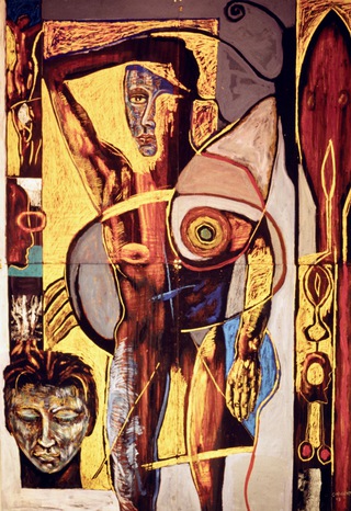 Fragmented self.150x110cm.Crayon etching and paint on paper.