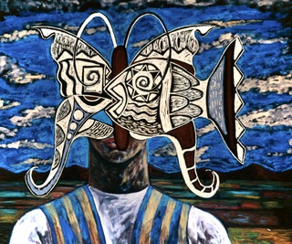Parent head 1..120x90cm.Crayon etching and paint on paper.Sold