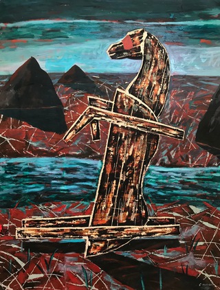 Hungarian horse 2.110x90cm.Crayon etching and mixed media on paper.