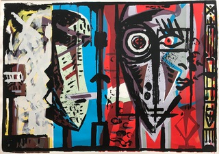 Tribal arrangement 1.45x60cm.Screen print.