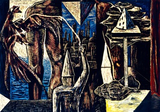 Composed.80x60cm.Crayon etching and paint on paper.Sold.