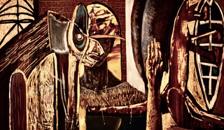 Primitive.6x4ft.Crayon etching and paint on paper.