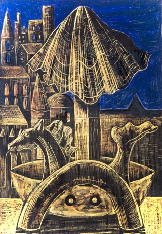 Carousel.70x60cm.Crayon etching on paper.