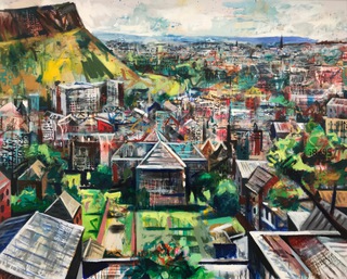 Edinburgh South from Calton Hill.145x119cm.Mixed media on canvas.