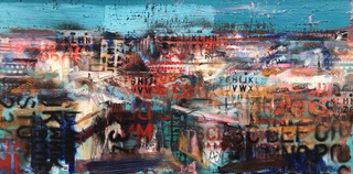 Leith from Calton Hill.60x40cm.Mixed media on canvas.Sold.