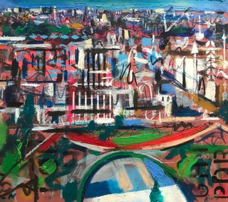 Princes St from The Castle.22x20cm.Mixed media on paper.Available.