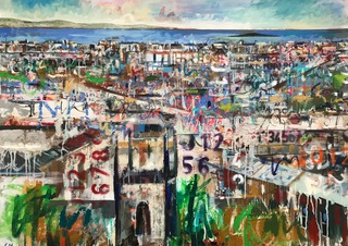 Edinburgh North from Calton Hill.105x75cm.Mixed media on canvas.Sold