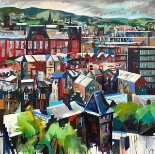 Edinburgh South from Castle esplanade.90x90cm.Mixed media on canvas.Available.