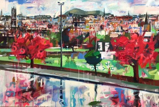 Edinburgh vista from Inverleith Park.90x60cm.Mixed media on canvas.