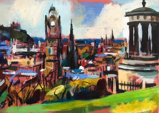 Beyond Dugold Stewart Monument.23x19cm.Mixed media on paper.Sold