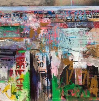 Beyond Greenside church from Calton Hill.Mixed media on wood.40x40cm.Sold