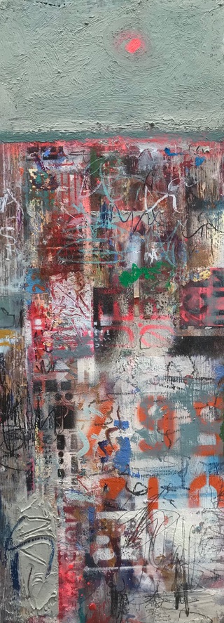 Sunset over Edinburgh.57x22cm.Mixed media on wood.