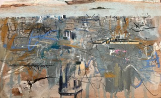 Toward Fife from Calton Hill.44x30cm.Mixed media on wood.Sold