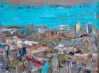Edinburgh from The Crags.60x50cm.Mixed media on wood.