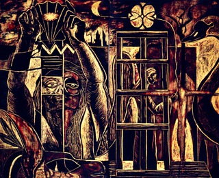 Configuration.110x90cm.Crayon etching on paper.