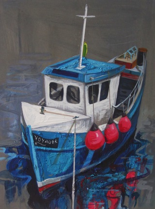 Blue boat,Dunbar.40x30cm.Mixed media on wood.Available.
