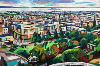 Princes St from The Castle.90x60cm.Acrylic and oil on canvas.Available.