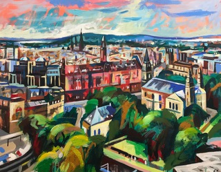Edinburgh West End from The Castle.Acrylic and oil on canvas.70x60cm.Available.