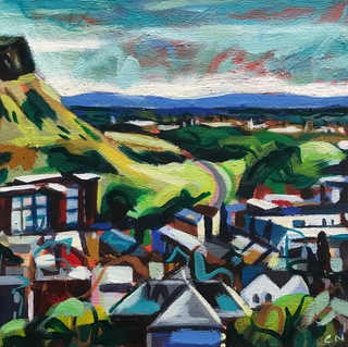 HolyRood Park from Calton Hill.Acrylic and oil on canvas.30x30cm.