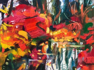 Botanic Gardens,Edinburgh,Autumn.Oil on board.27x20cm.
