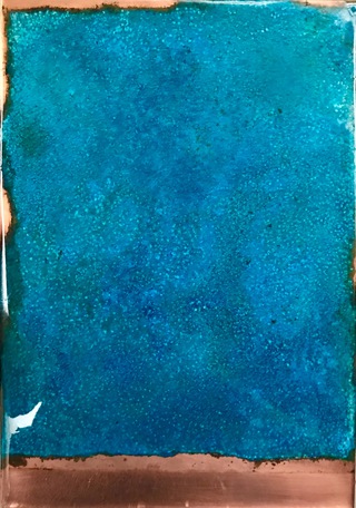 Infinite evening sky over Ardnamurchan.Treated copper and resin.30x21cm.