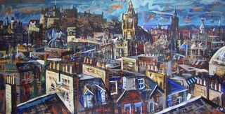 Edinburgh West from Calton Hill.Acrylic on wood.8x4 ft.Collection of ECC.
