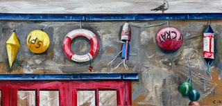 Dunbar harbour wall 1.Acrylic on board.Available.